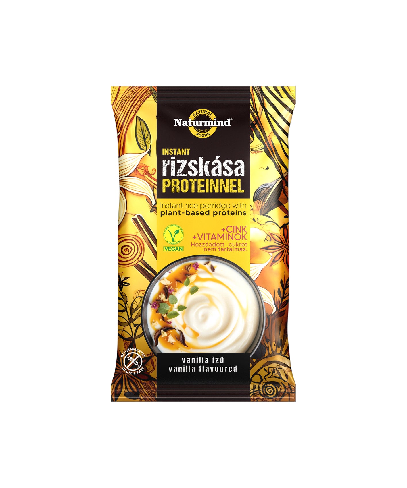Biorganik Naturmind brezglutenska instant riževa kaša z rastlinskimi proteini 44 g Vanilija