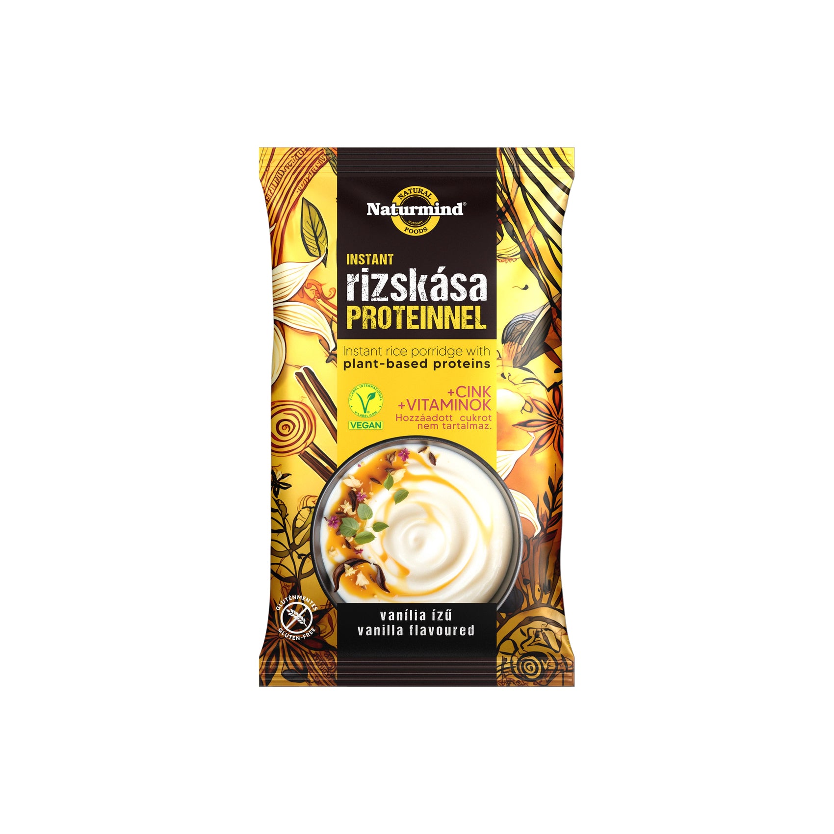 Biorganik Naturmind brezglutenska instant riževa kaša z rastlinskimi proteini 44 g Vanilija