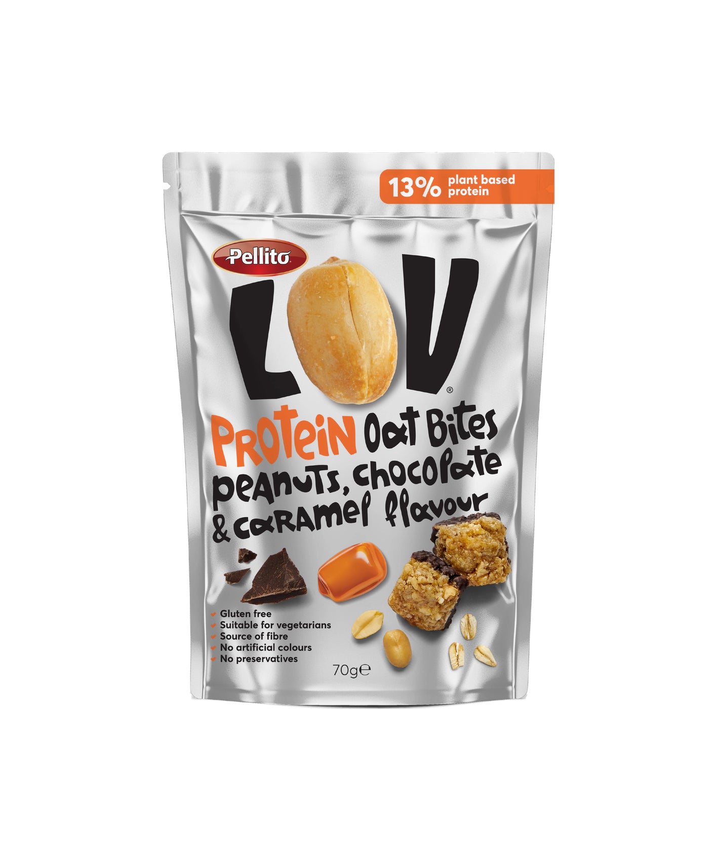Pellito LOV Protein Oat Bites Obliti s Čokolado z Arašidi in Karamelo 70 g
