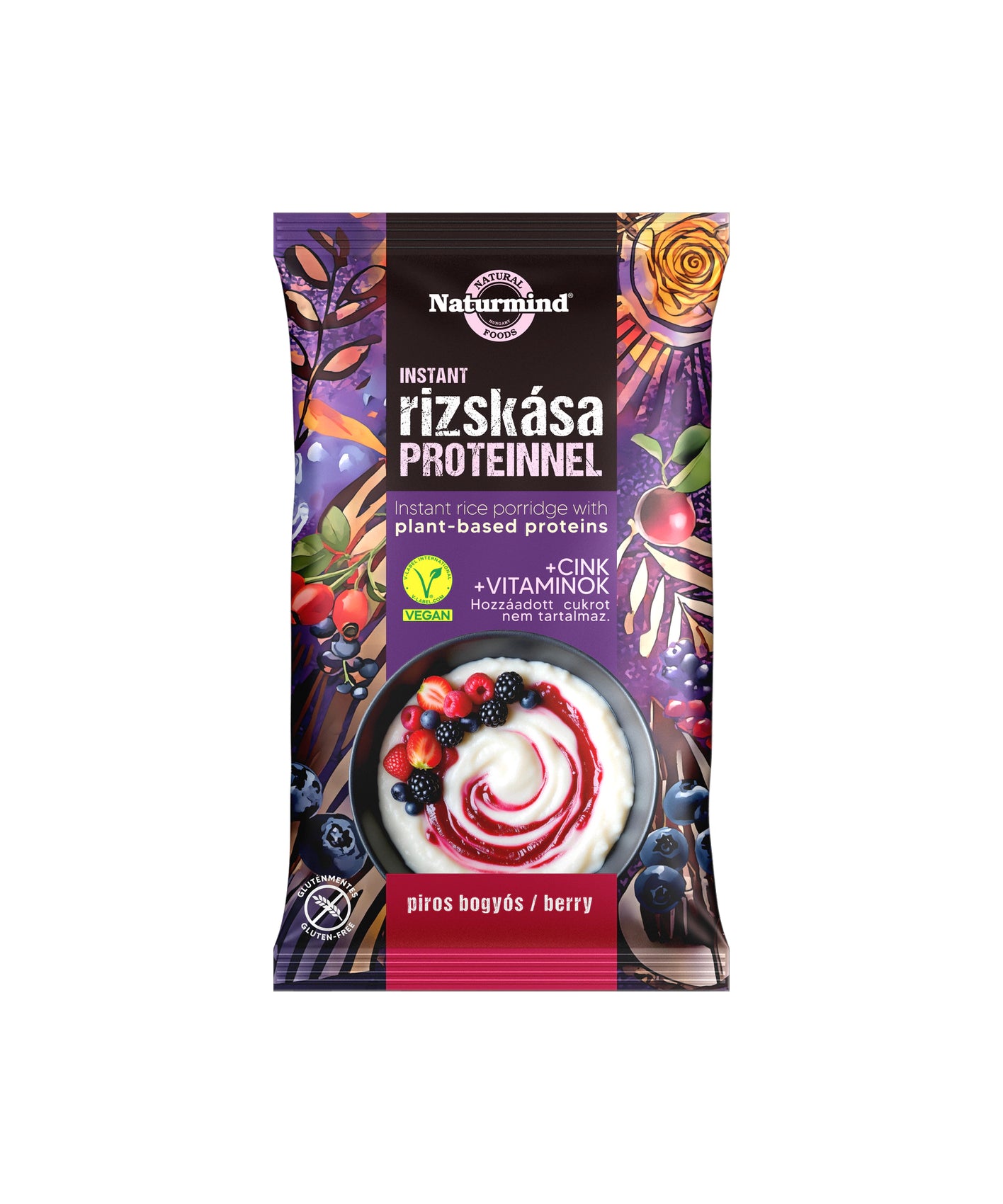 Biorganik Naturmind brezglutenska instant riževa kaša z rastlinskimi proteini 44 g Jagodičevje