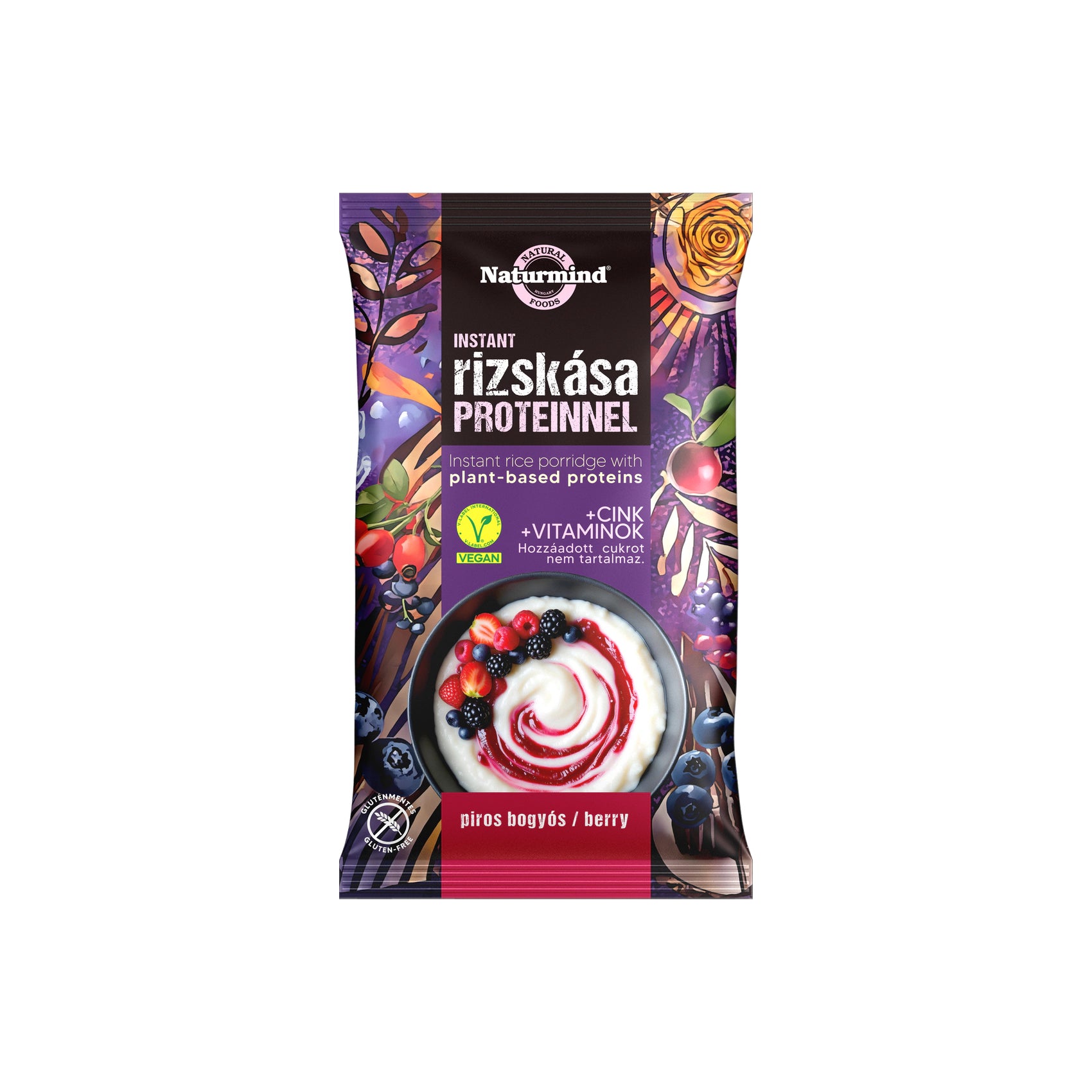 Biorganik Naturmind brezglutenska instant riževa kaša z rastlinskimi proteini 44 g Jagodičevje