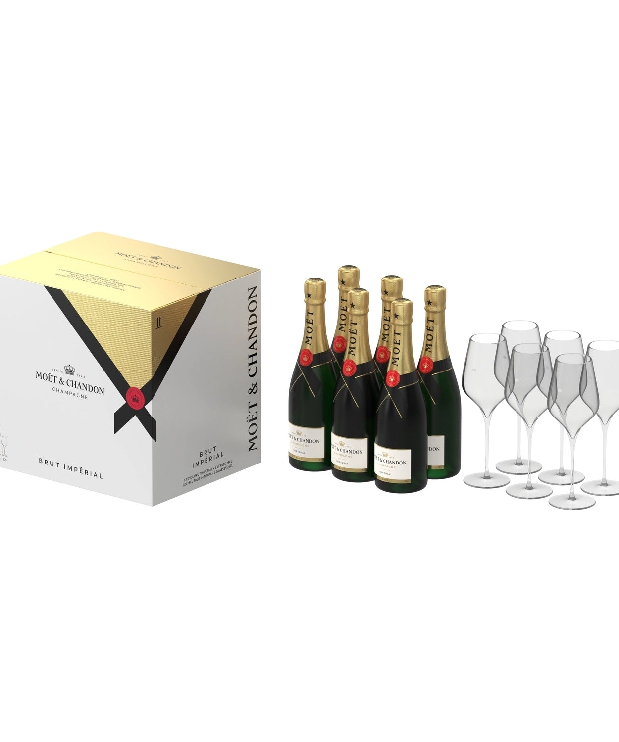Moët & Chandon Impérial / 6 x 0,75 L / 6 steklenic + 6 kozarcev