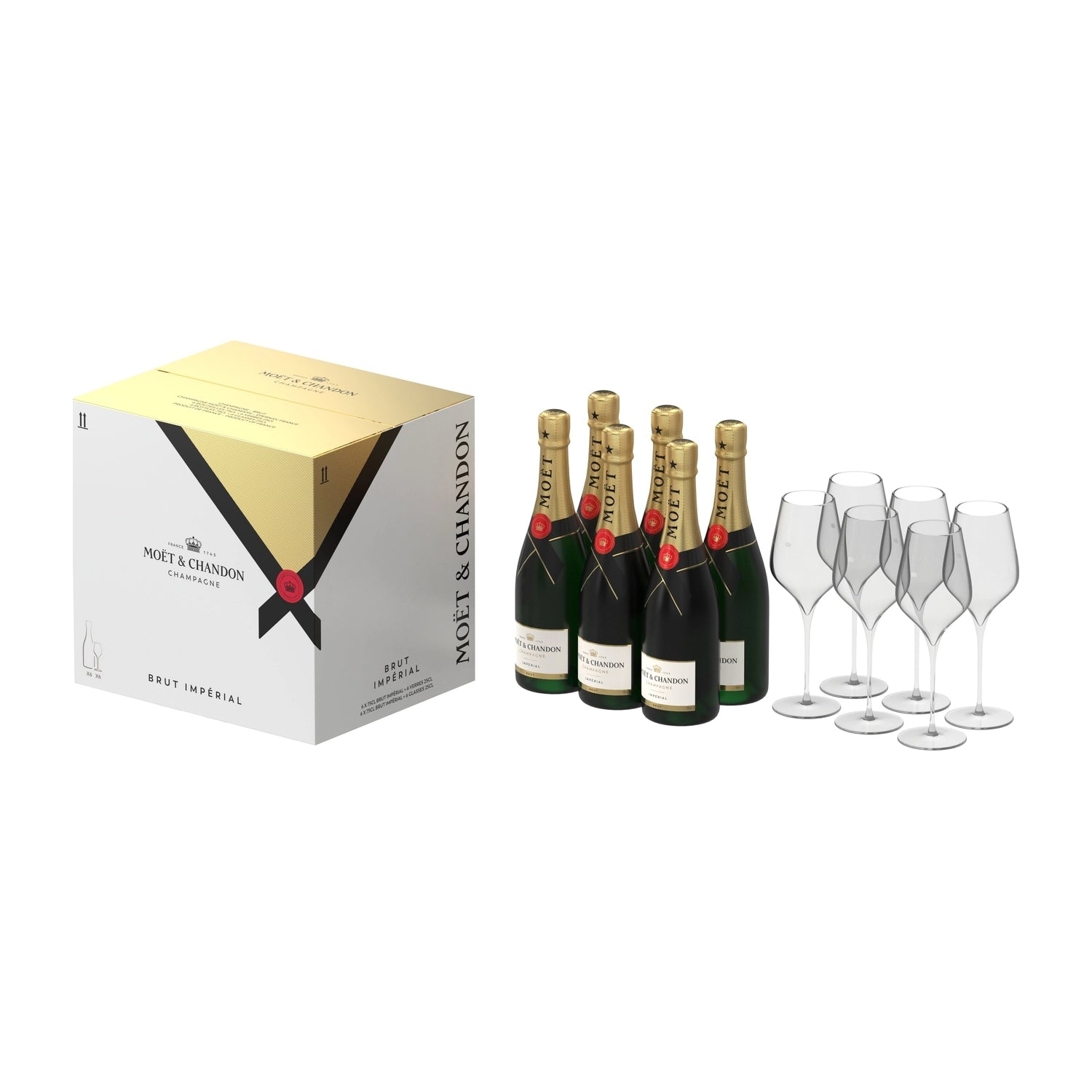 Moët & Chandon Impérial / 6 x 0,75 L / 6 steklenic + 6 kozarcev