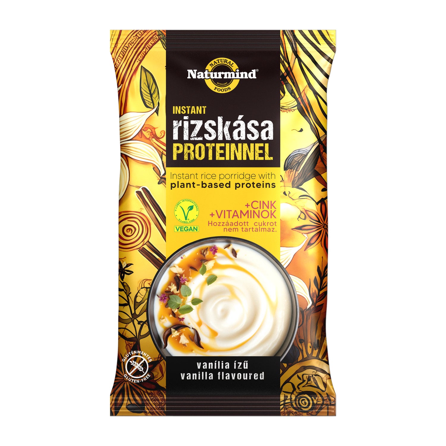 Biorganik Naturmind brezglutenska instant riževa kaša z rastlinskimi proteini / 44 g / Vanilija