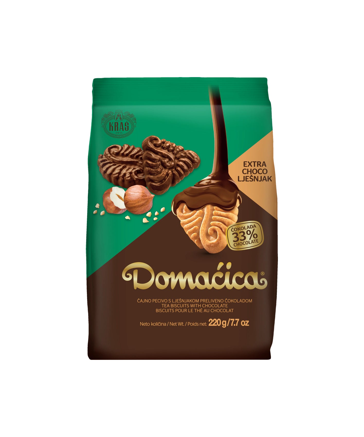 Kraš  Domaćica Extra Choco Lešnik Vrečka  220 g