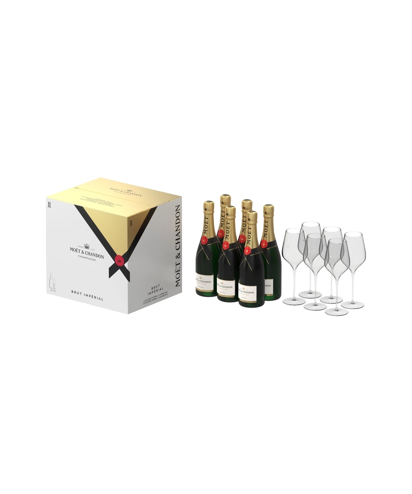 Moët & Chandon Impérial 6 x 0,75 L 6 steklenic + 6 kozarcev