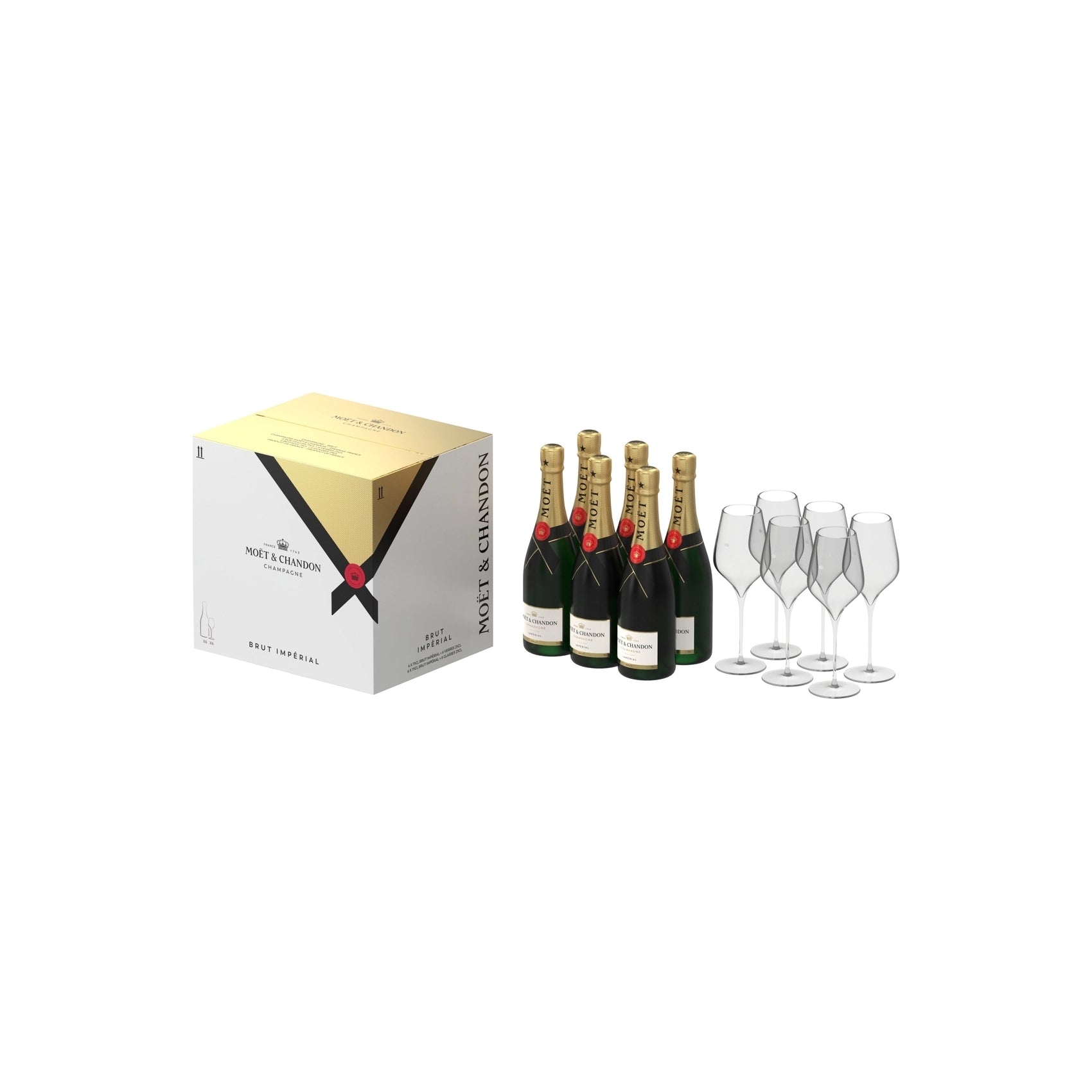 Moët & Chandon Impérial 6 x 0,75 L 6 steklenic + 6 kozarcev