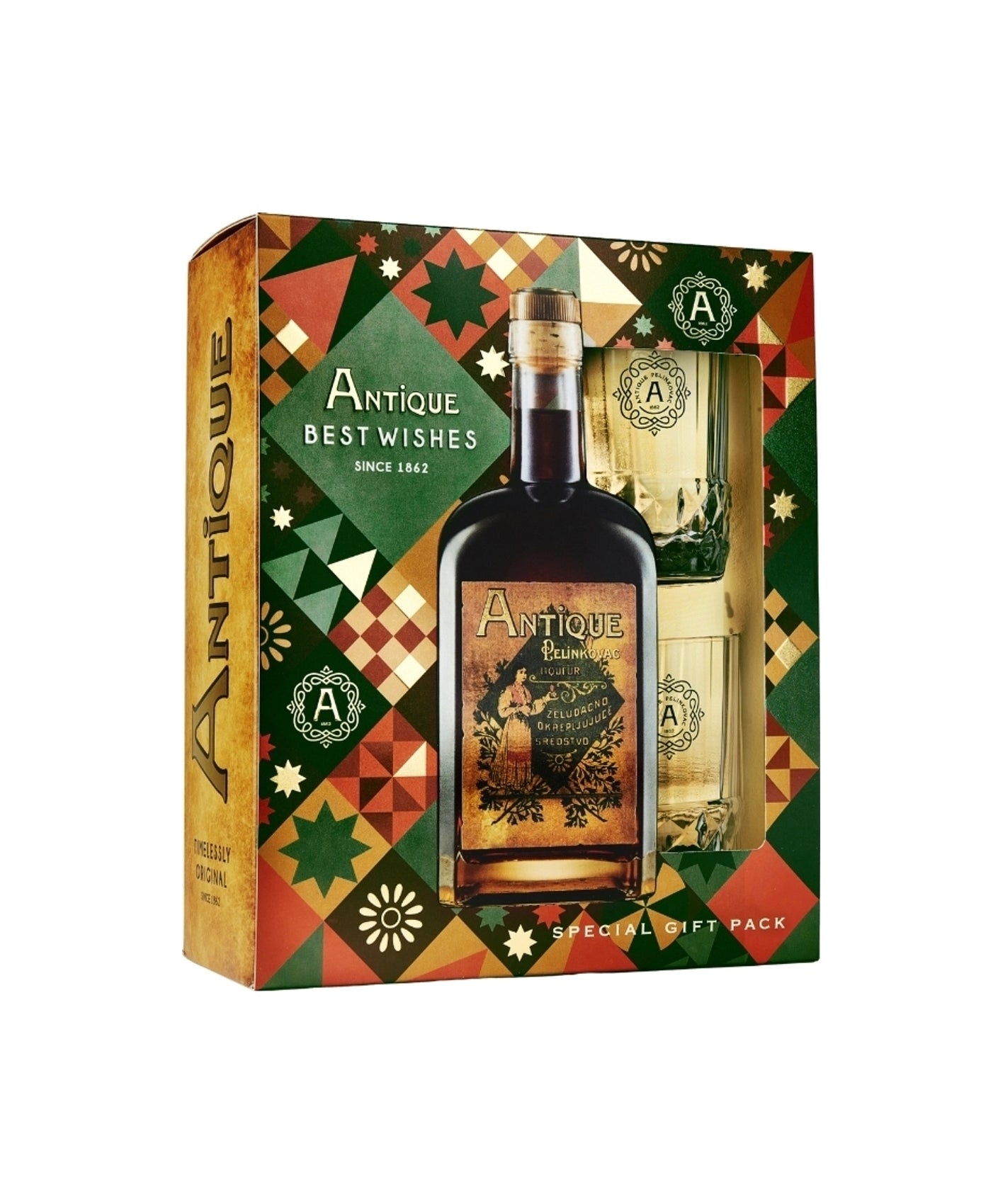 Badel Antique Pelinkovac 0,7 L + 2 best wishes kozarca