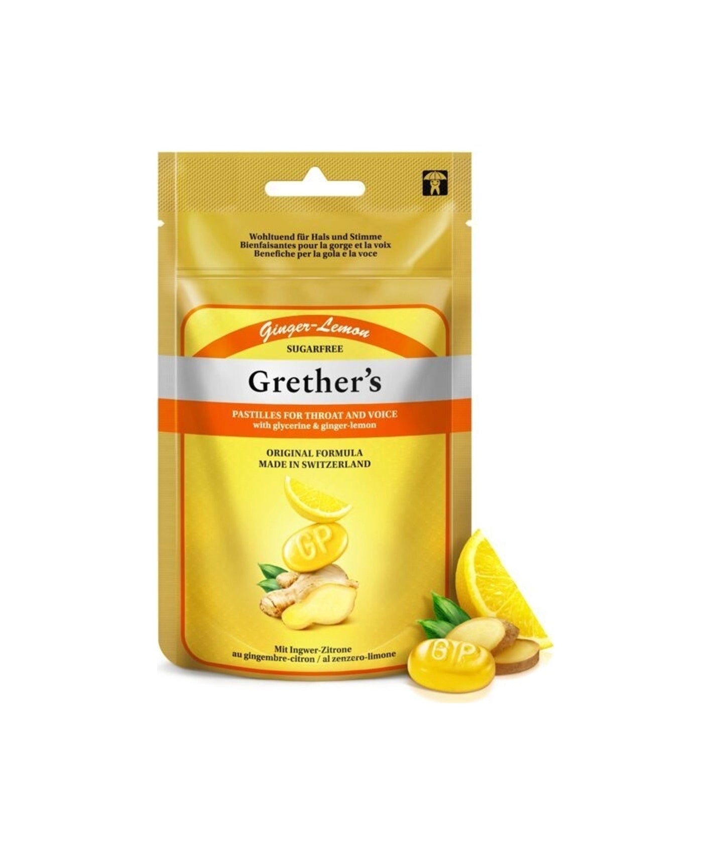 Grether's Pastile z okusom ingverja in limone brez sladkorja