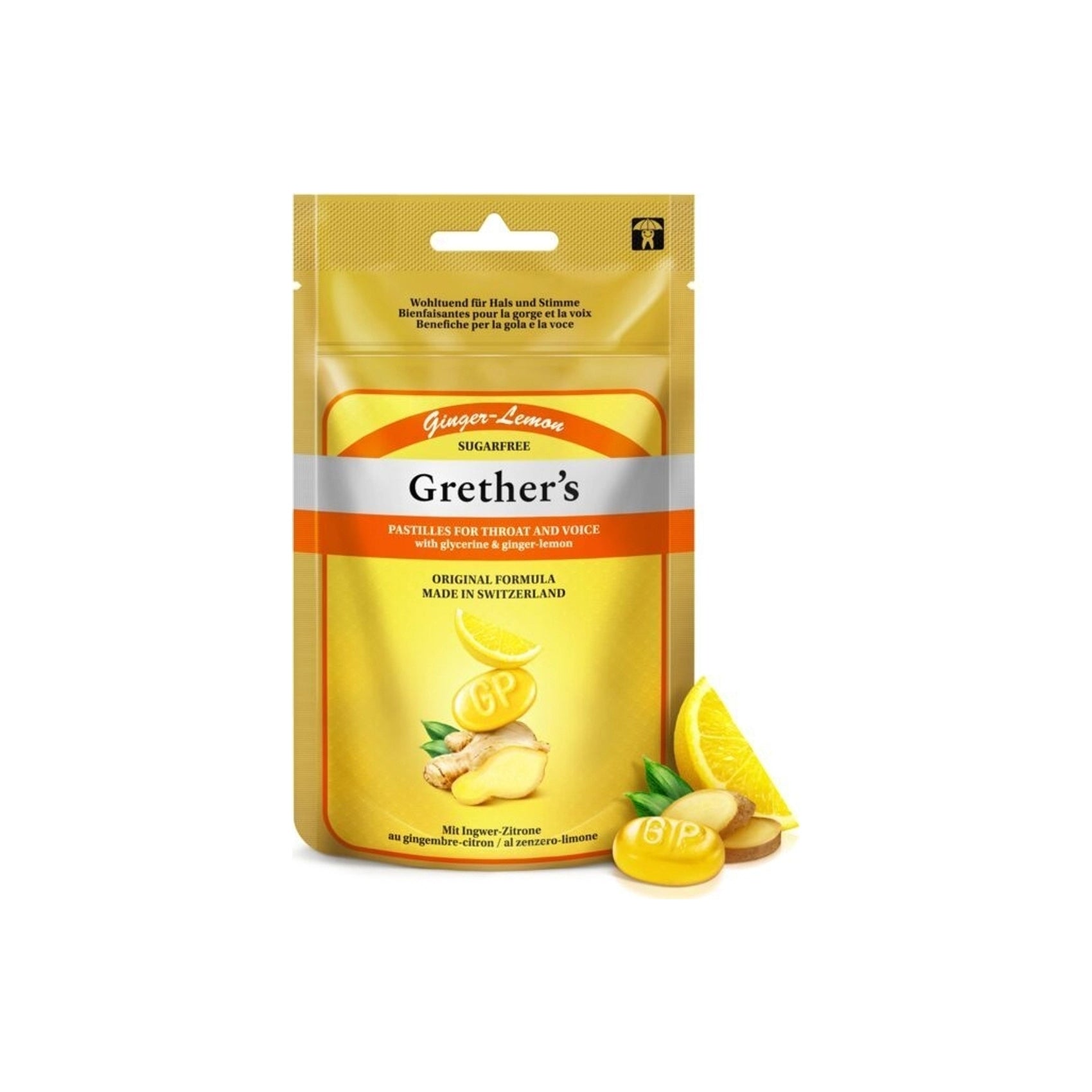 Grether's Pastile z okusom ingverja in limone brez sladkorja