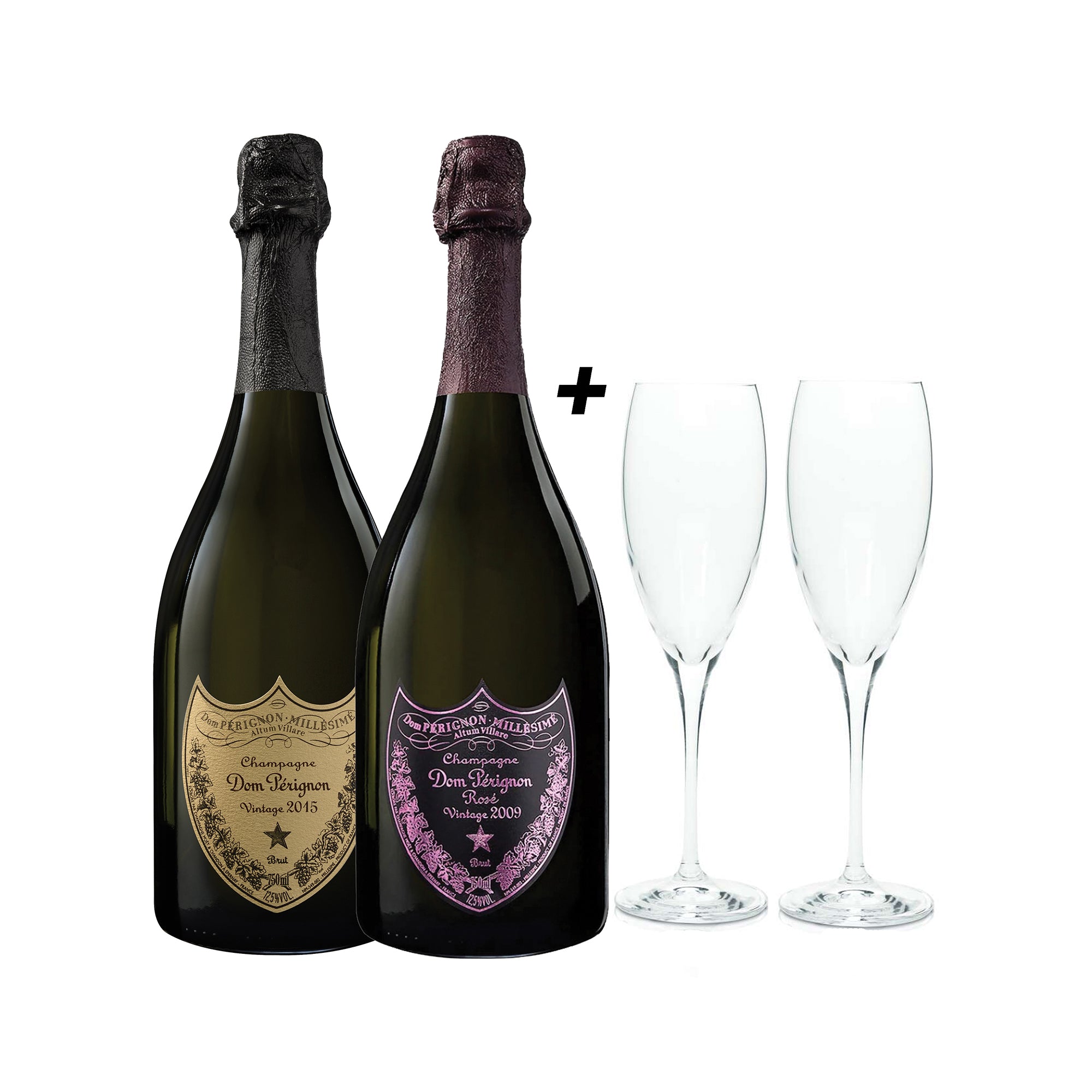 Ob nakupu Dom Pérignon 2015 + Dom Pérignon Rosé prejmete dva vrhunska Dom Pérignon kozarca v elegantni škatli