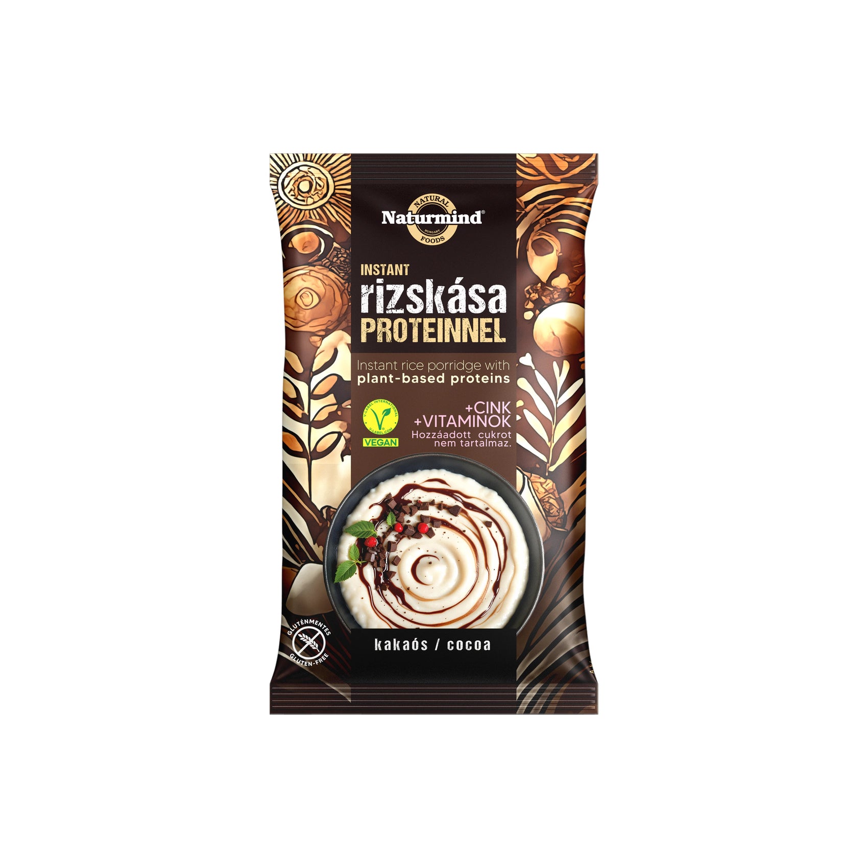 Biorganik Naturmind brezglutenska instant riževa kaša z rastlinskimi proteini 44 g Kakav