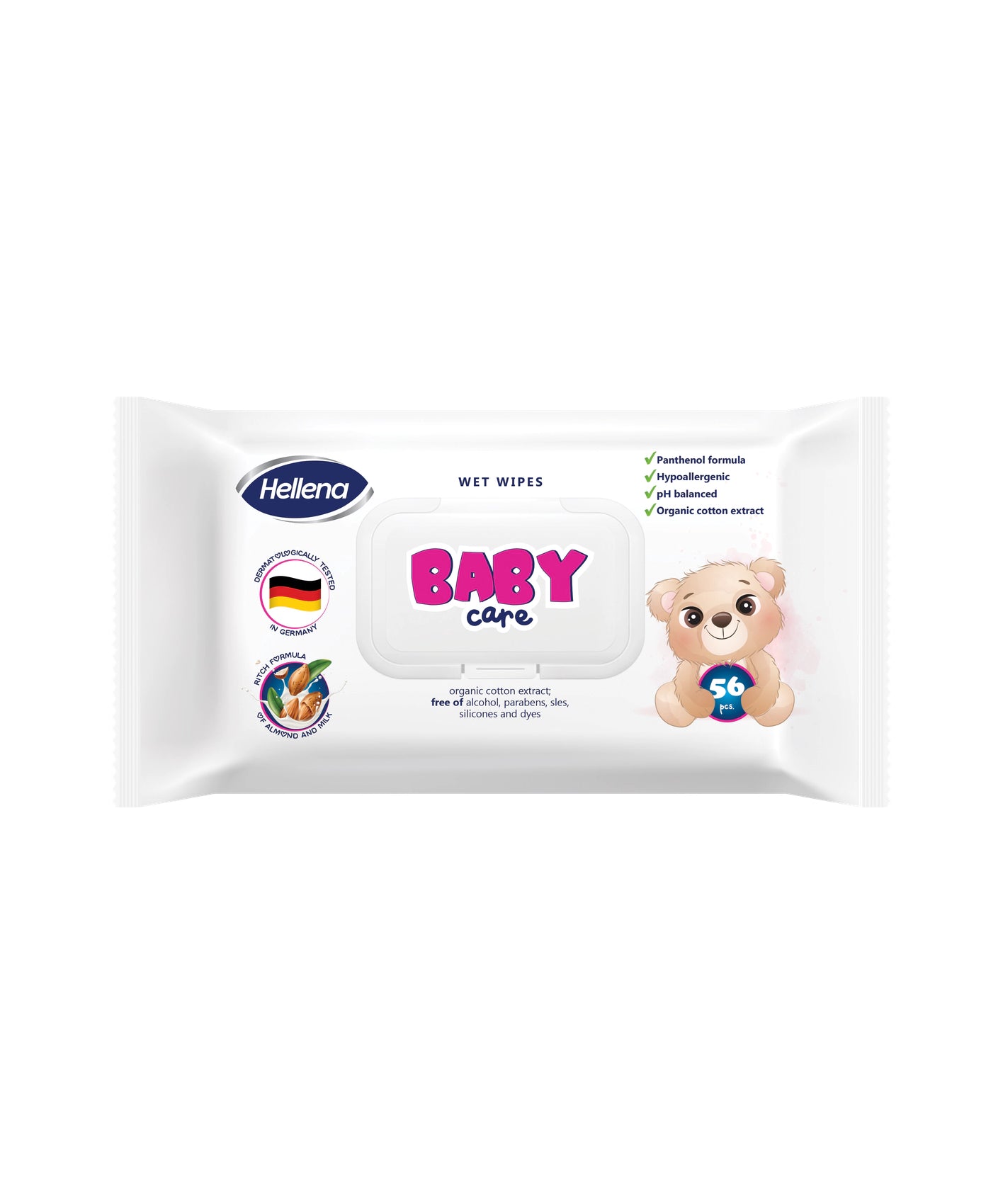 Hellena  Otroški vlažni Robčki Baby Care z zapiralom 56 robčkov