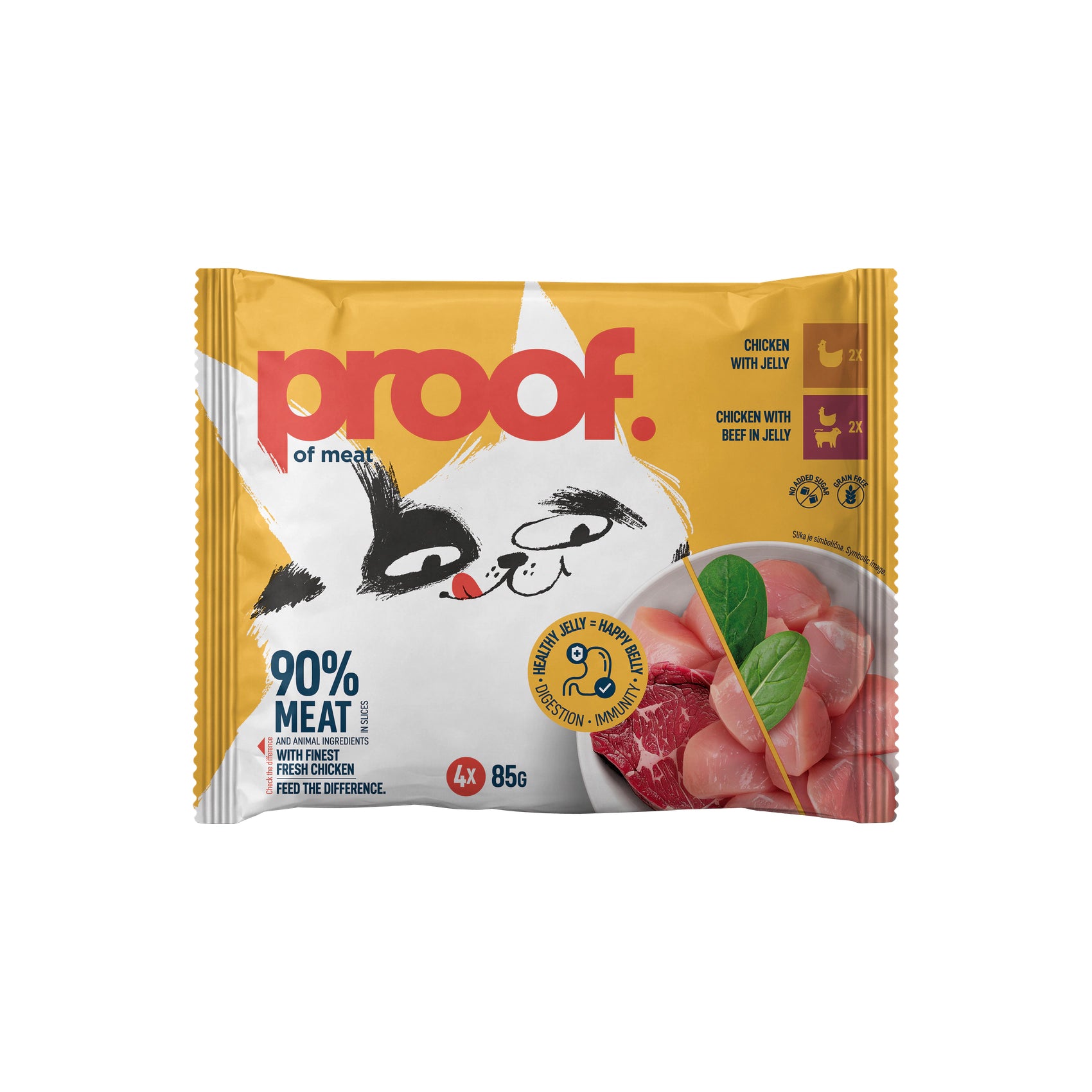 Proof Mokra hrana za mačke multipack - piščanec in losos v želeju + piščanec in brancin v špinačni omaki 4 x 85g