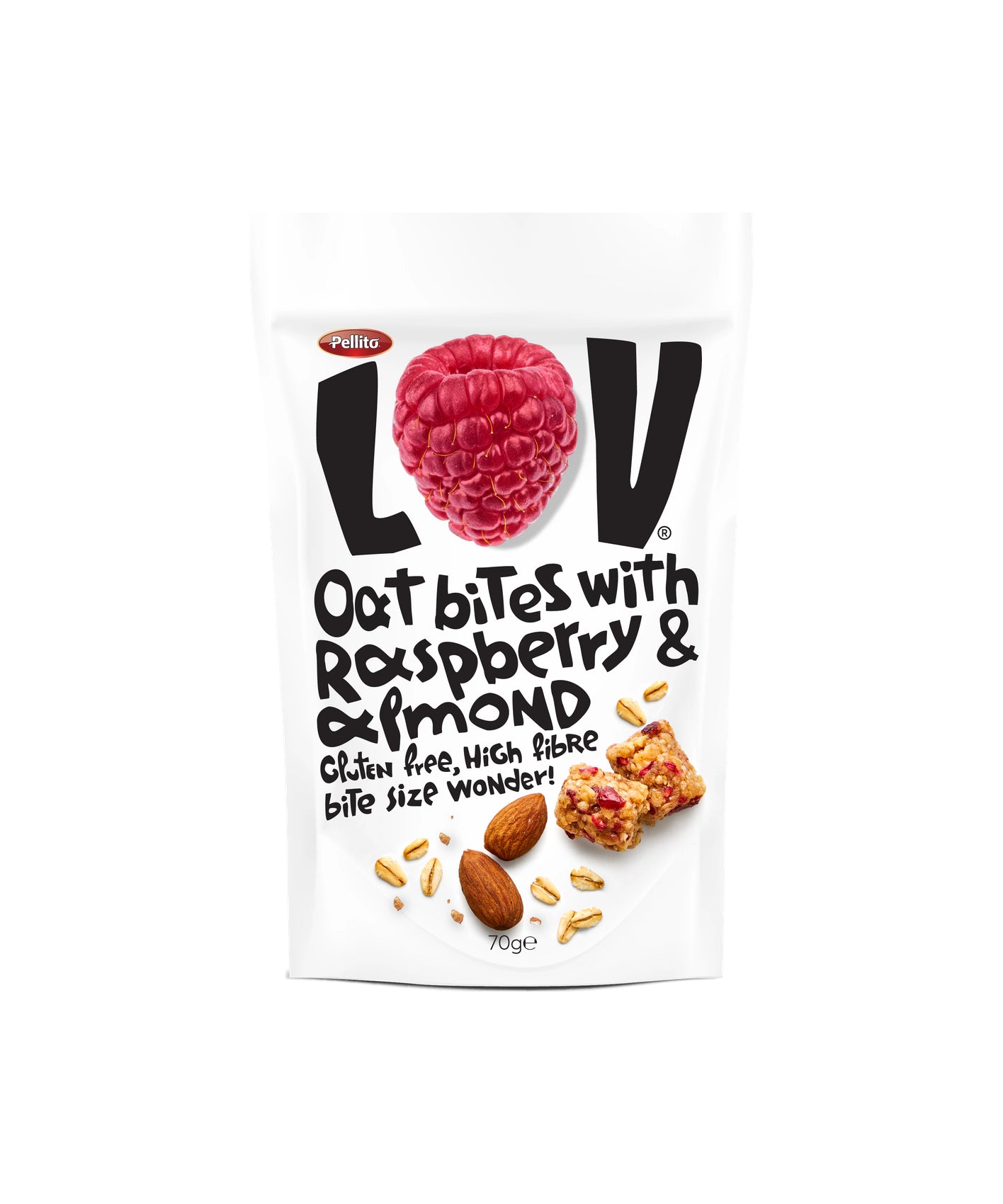Pellito LOV Oat Bites Malina in Mandelj 70 g